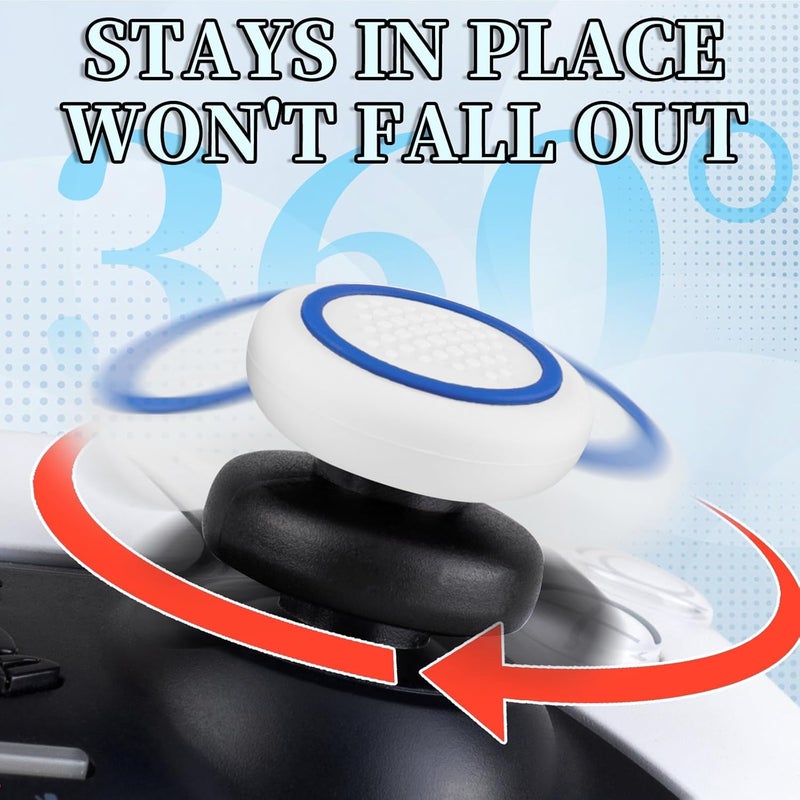 PlayRealm NO Falling Off Thumbstick Extender x 2 & Thumb Grip x 4 for PS5 & PS4 Controller (White Red & Blue Ring) - Image 3